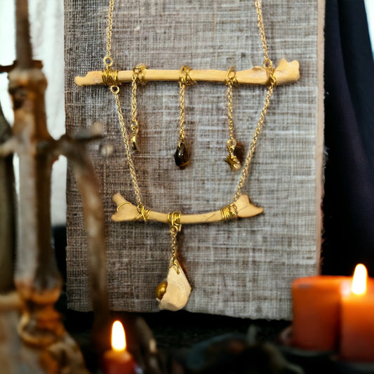 Tigers Eye Pagan Bone Necklace