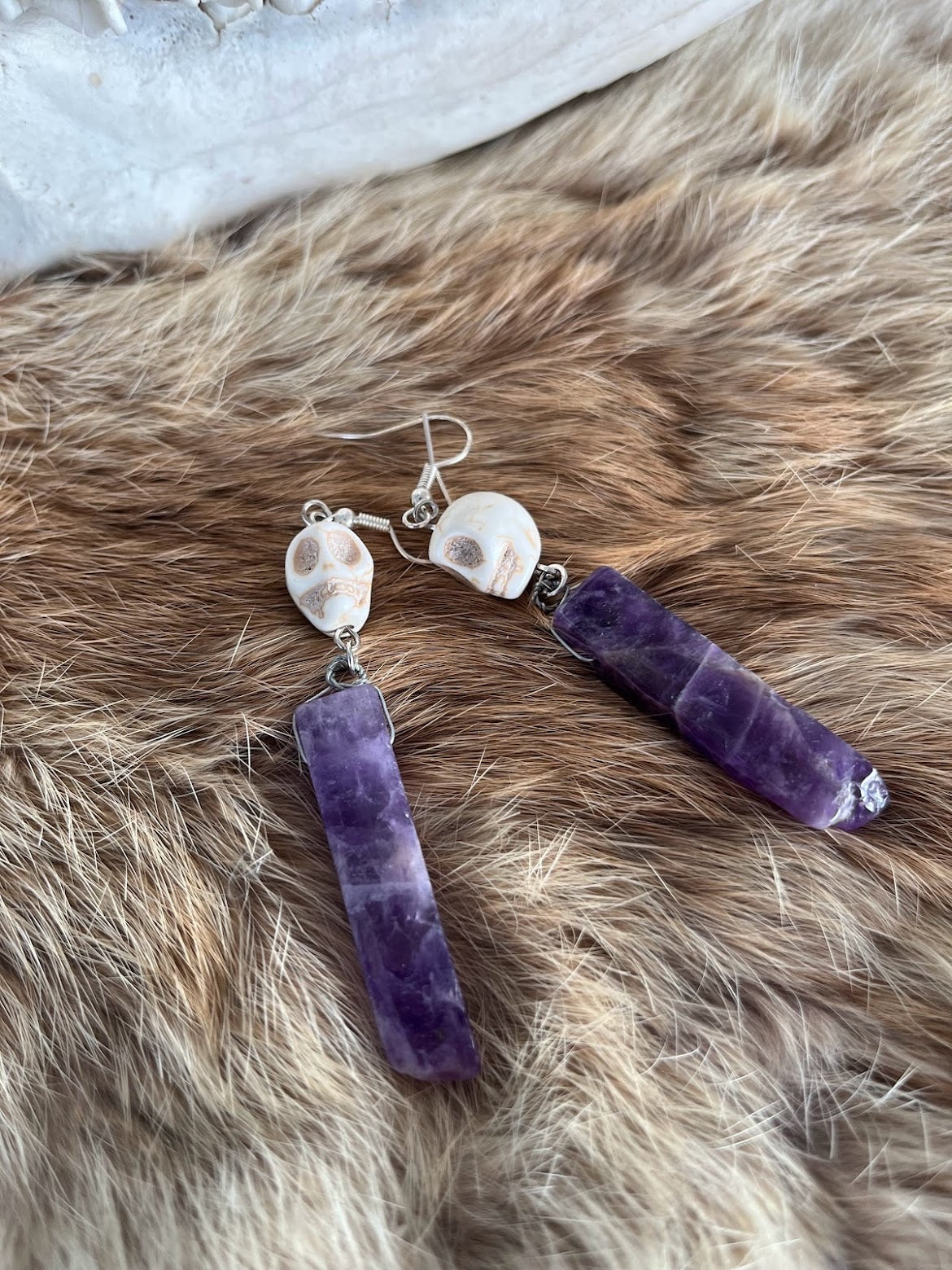 Amethyst And Skull Earring Set