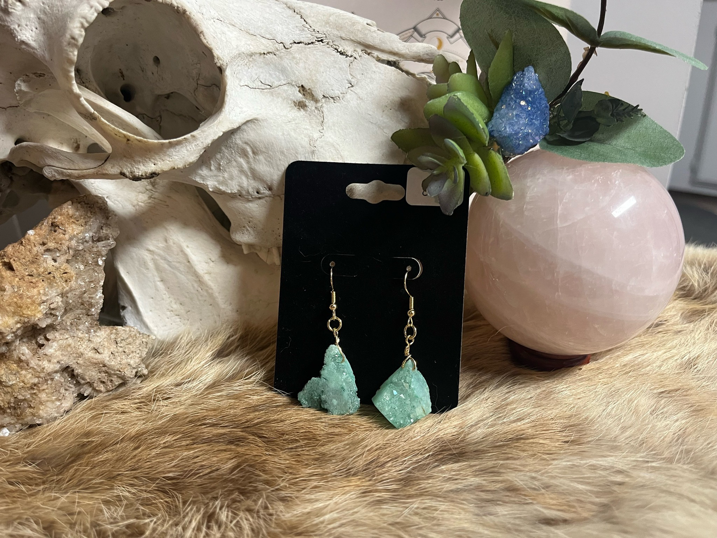 Green Dyed Quartz Earrings