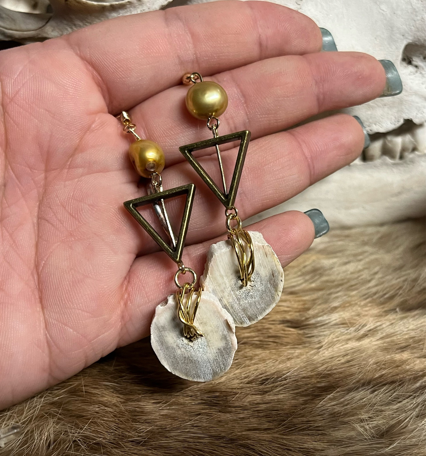 Antler & Golden Pearl Earrings