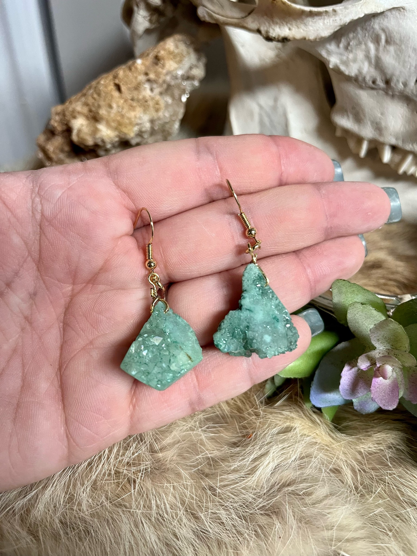 Green Dyed Quartz Earrings