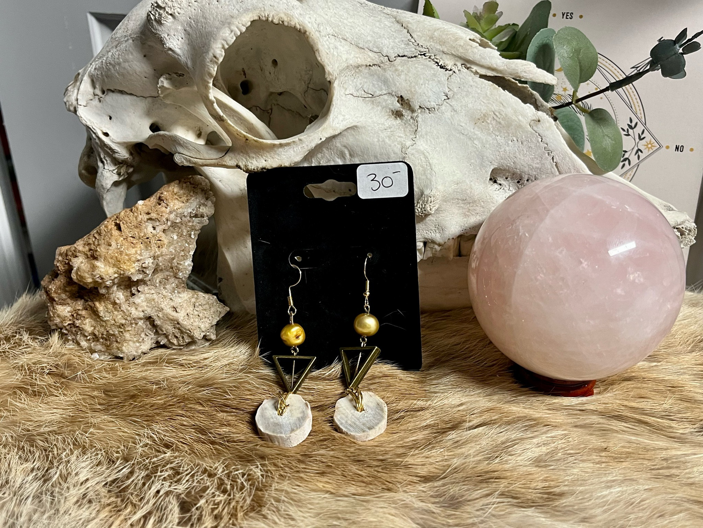 Antler & Golden Pearl Earrings