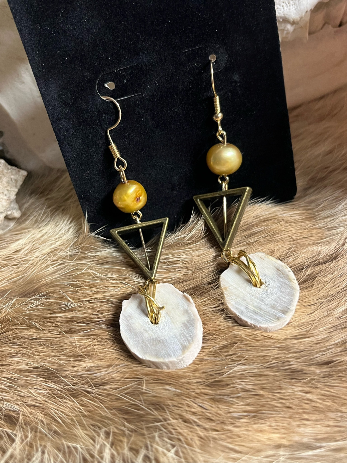 Antler & Golden Pearl Earrings