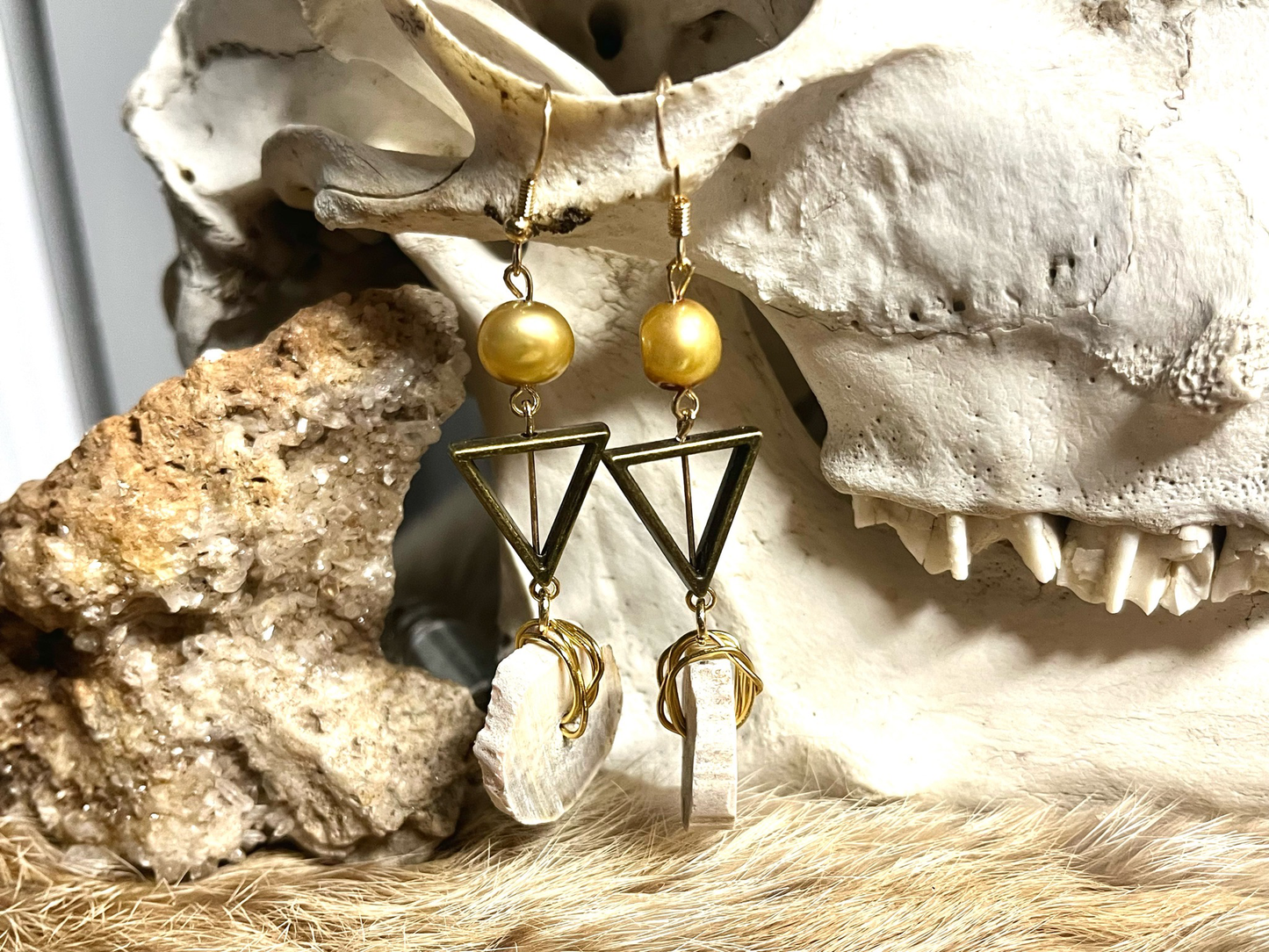 Antler & Golden Pearl Earrings