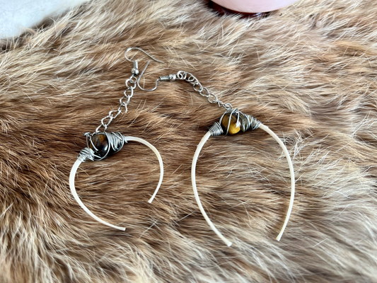 Tigers Eye & Rib Bone Earrings